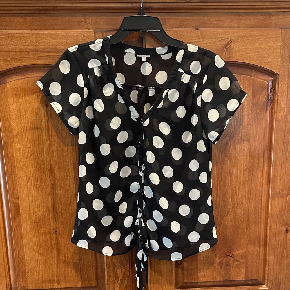 Charlotte Russe Black and White Polka Dot Tie-Front Blouse